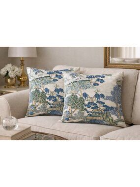 Chloe & Olive Pillow Covers Set 2 Chinoiserie Blue Green 22x22 Cotton